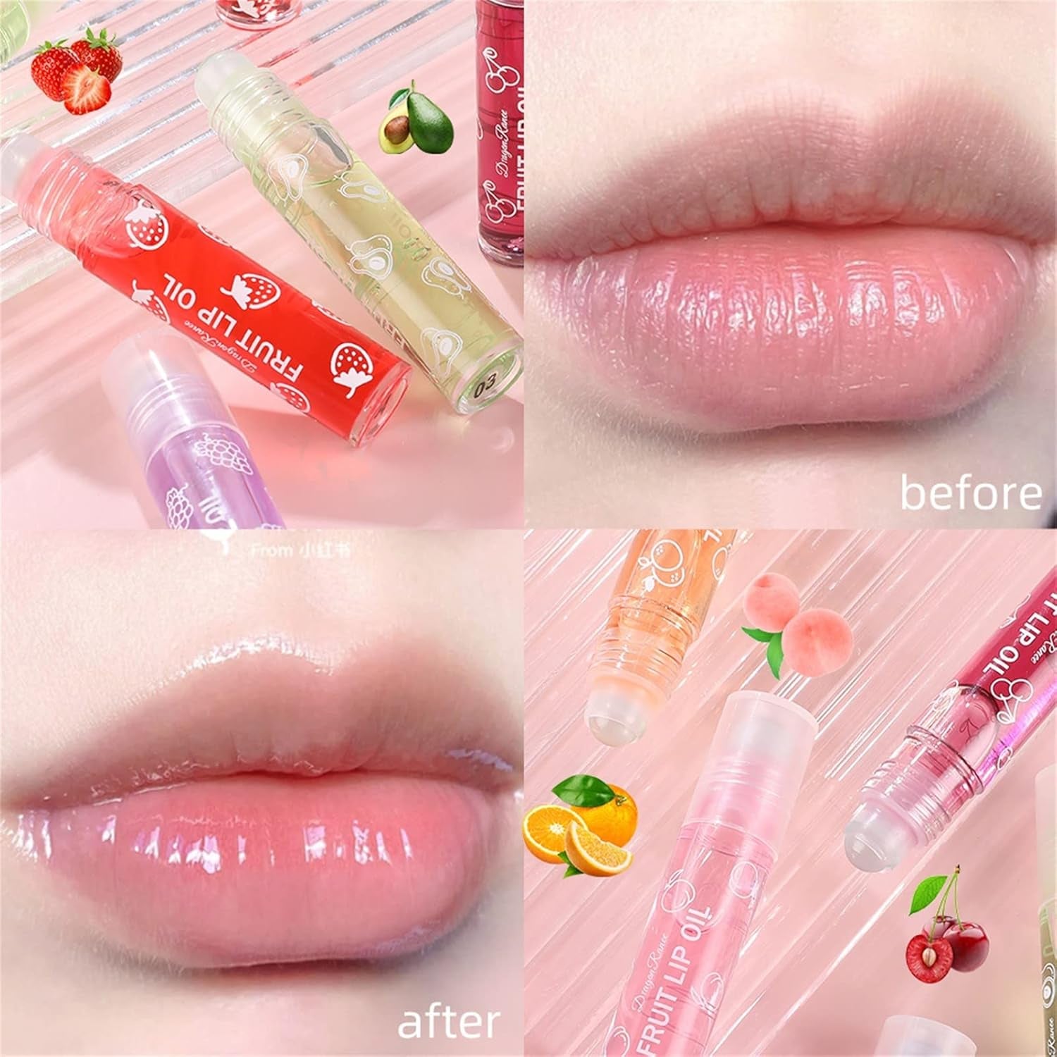Lip Plumper Gloss Hydrating Lip Oil with Roller Transparent Shiny Natural Moisturizing Lip Care Oil Colorless Long Lasting Nourishing Non Sticky Clear Smooth Lip Balm Makeup Gift (C, One Size)