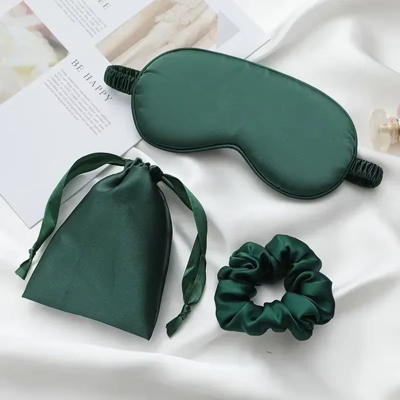 3Pcs Set Women Imitated Silk Sleep Eye Mask Eye Patches Face Mask Eyeshade Blindfold Travel Rest Eye Cover Night Eyeshade