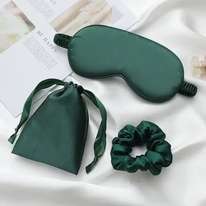 3Pcs Set Women Imitated Silk Sleep Eye Mask Eye Patches Face Mask Eyeshade Blindfold Travel Rest Eye Cover Night Eyeshade