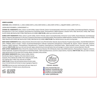 Gift Baskets , Spa Gifts for Women, 8Pcs Honey Almond Bath Gift Set for Women, Relaxation Self Care Spa Kit W/Bath Bomb, Bubble Bath, Mom Birthday Gifts, Christmas Gifts Thank You Gifts