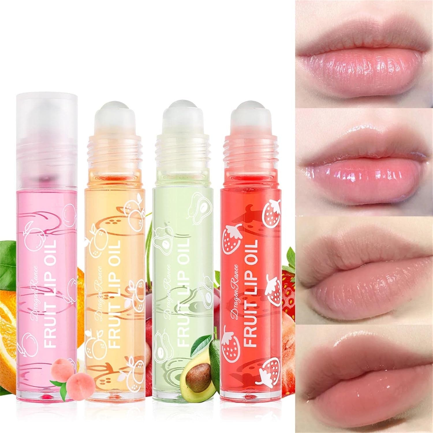 Lip Plumper Gloss Hydrating Lip Oil with Roller Transparent Shiny Natural Moisturizing Lip Care Oil Colorless Long Lasting Nourishing Non Sticky Clear Smooth Lip Balm Makeup Gift (C, One Size)