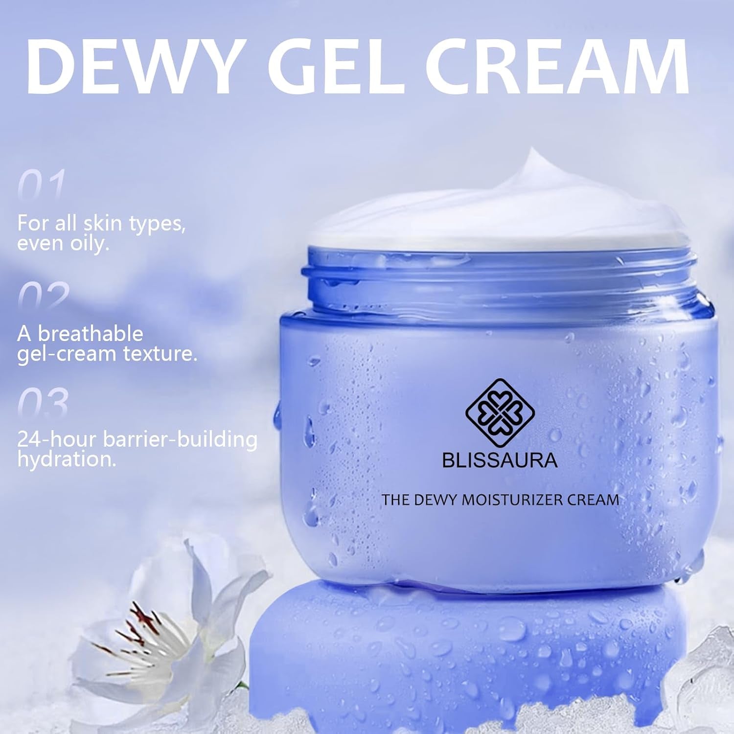 The Dewy Skin Cream Face Moisturizer Skin Care Face Cream Boost Water Gel Lightweight Oil-Free -Improve Skins Hydration 1.7 Fl Oz