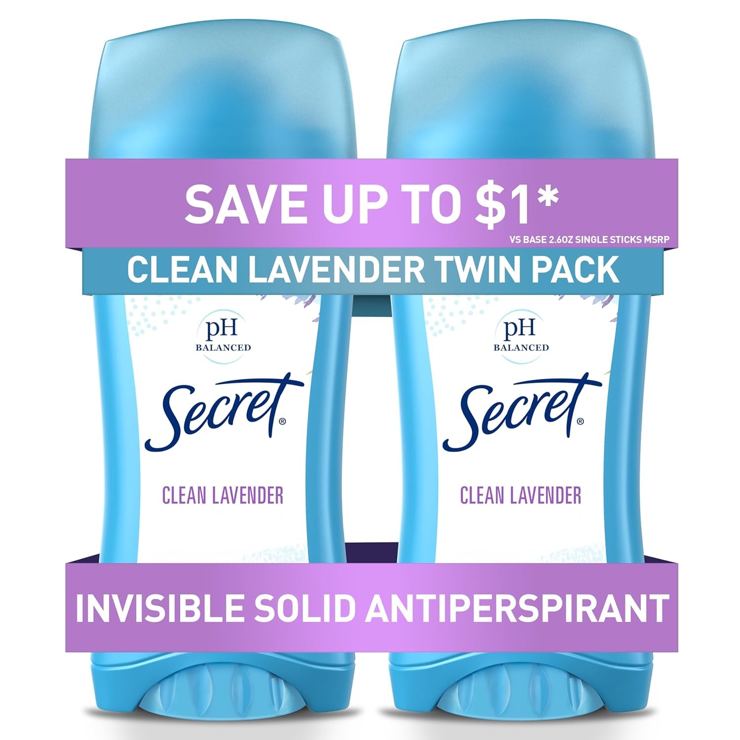 Antiperspirant and Deodorant for Women, 24Hr Sweat & Odor Protection, PH Balanced Protection, Gentle on Skin, Invisible Solid, Clean Lavender Scent, 2.6 Oz (Pack of 2)